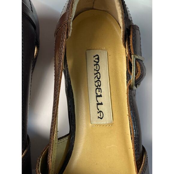 Marbella Brown Leather Open Weave Cut-Out Side Buckle Loafers Women's Size 7 - Picture 4 of 8